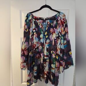 Spense Floral Pintuck Tunic - Blue, Purple, Pink, Cream